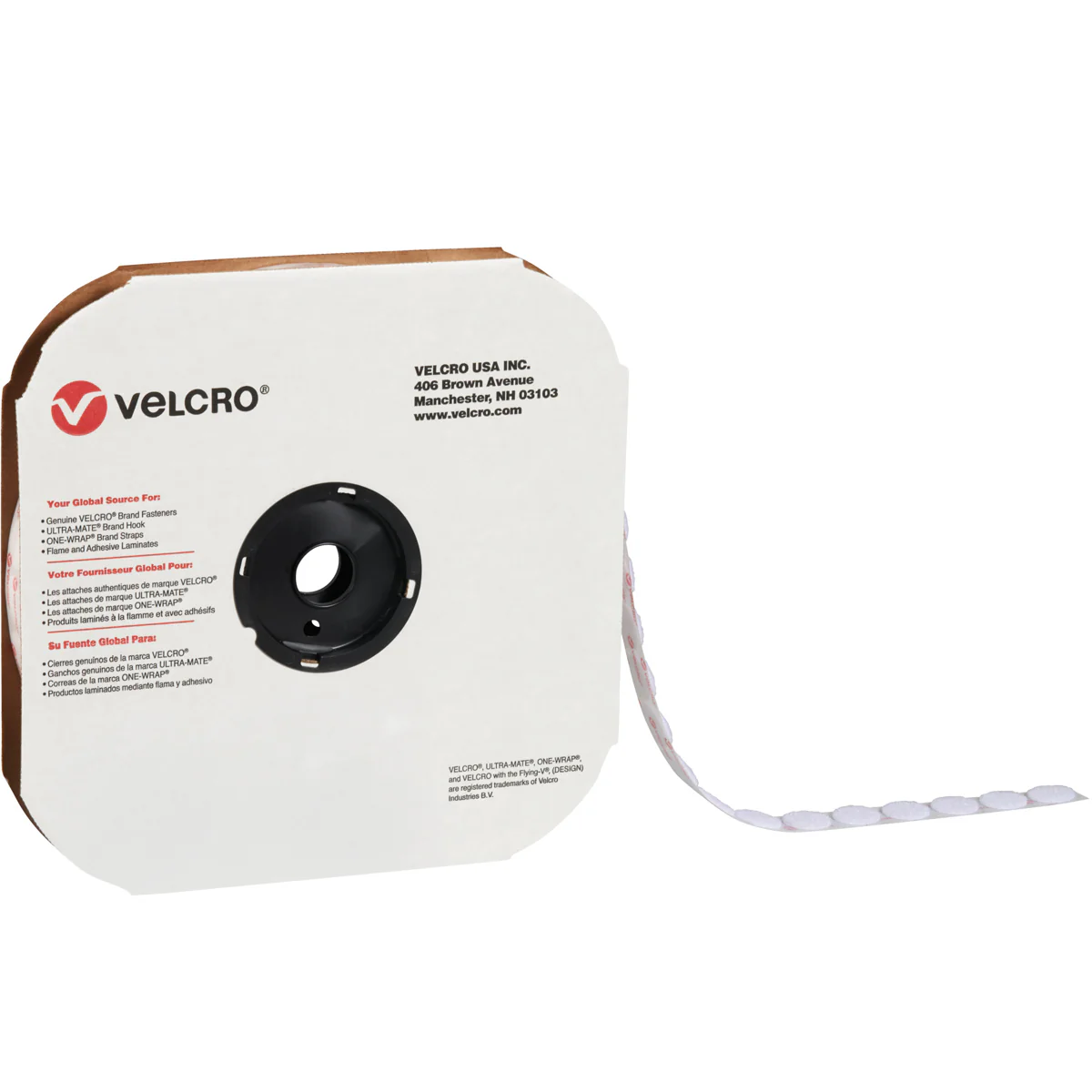 1/2" - Hook - White VELCRO Brand Tape - Individual Dots 1440/Case