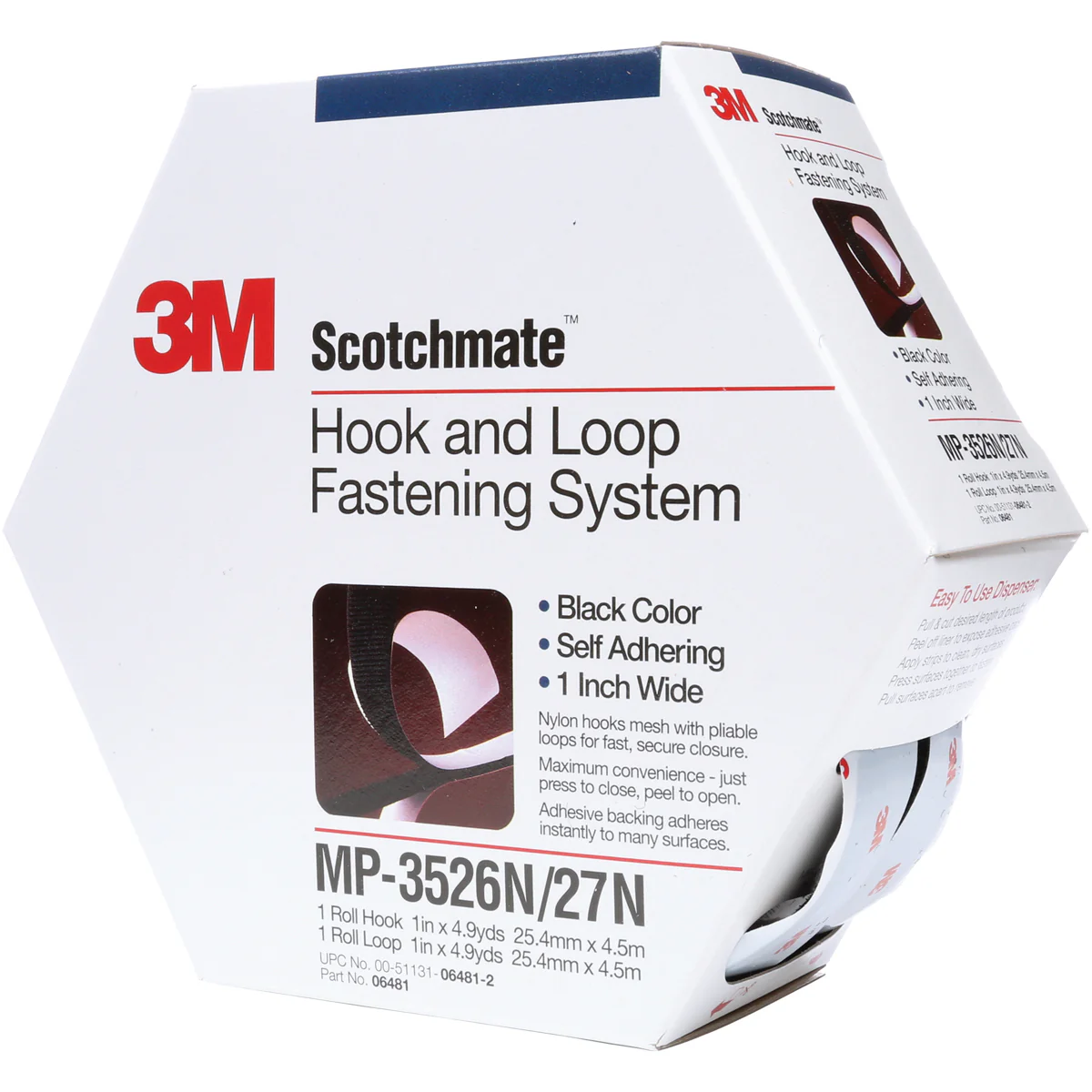 1" x 15' Black 3M MP3526N/MP3527N Scotchmate Combo Pack Fasteners 5/Case - Image 2