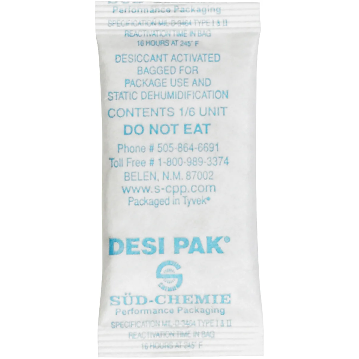 1 x 2 1/2 x 1/4" Tyvek Clay Desiccants - 5 Gallon Pail 1200/Pail