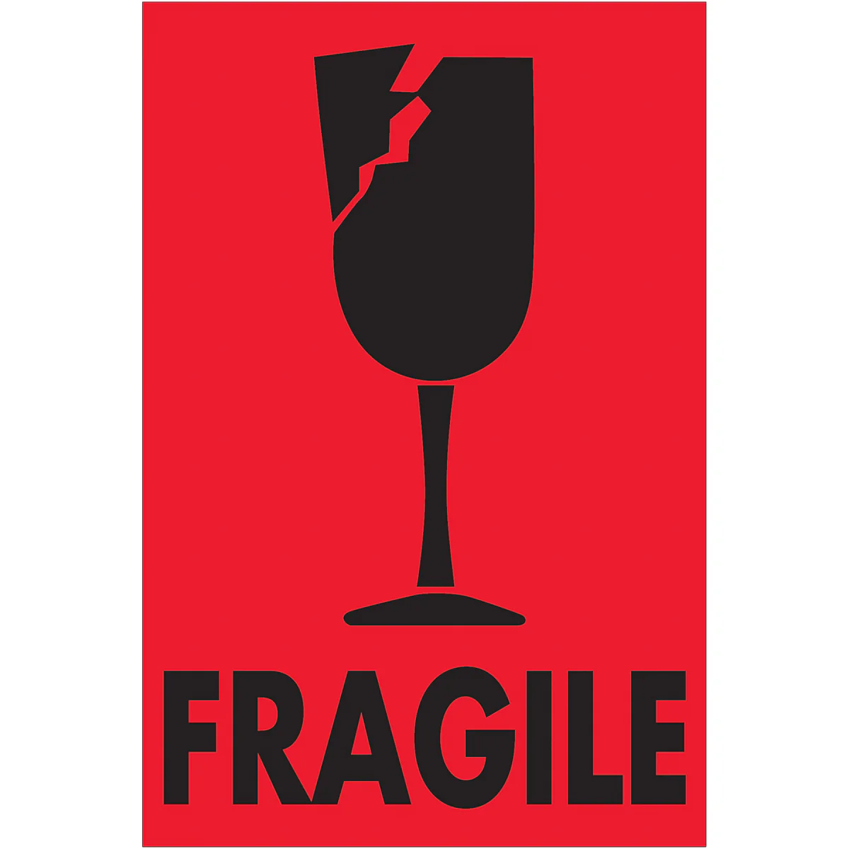 2 x 3" - "Fragile" (Fluorescent Red) Labels 500/Roll