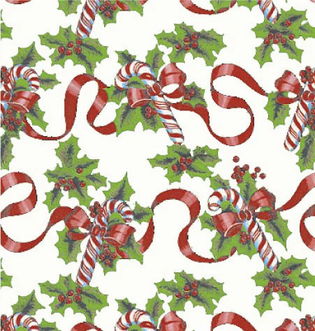 24" x 417 Feet Red Ribbons And Canes Half Ream Gift Wrap