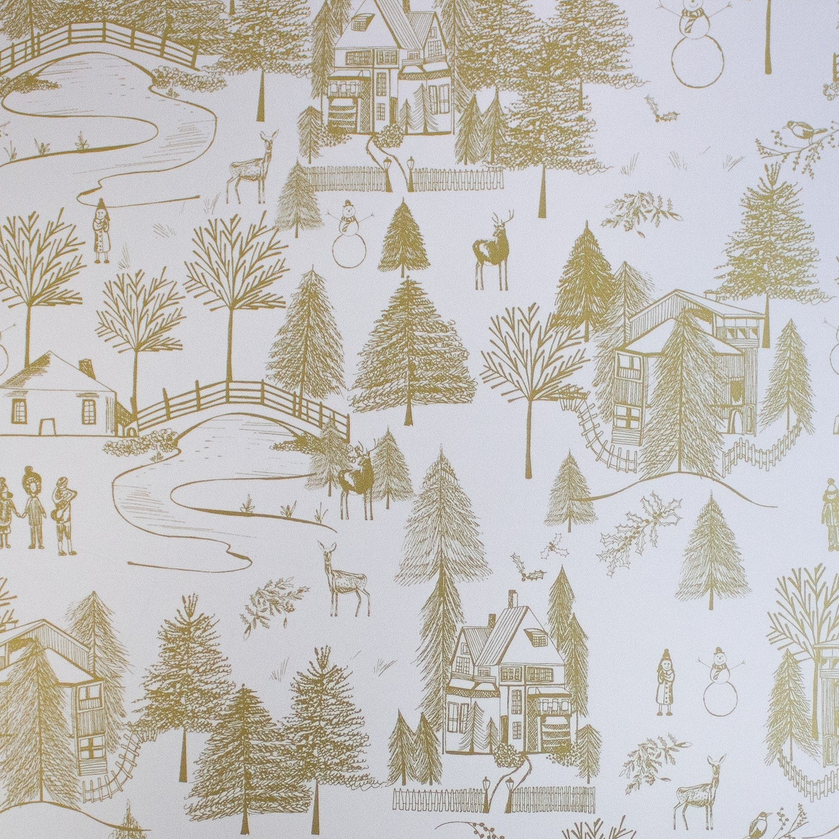 24" x 833 Feet Gold Wintertown Full Ream Gift Wrap