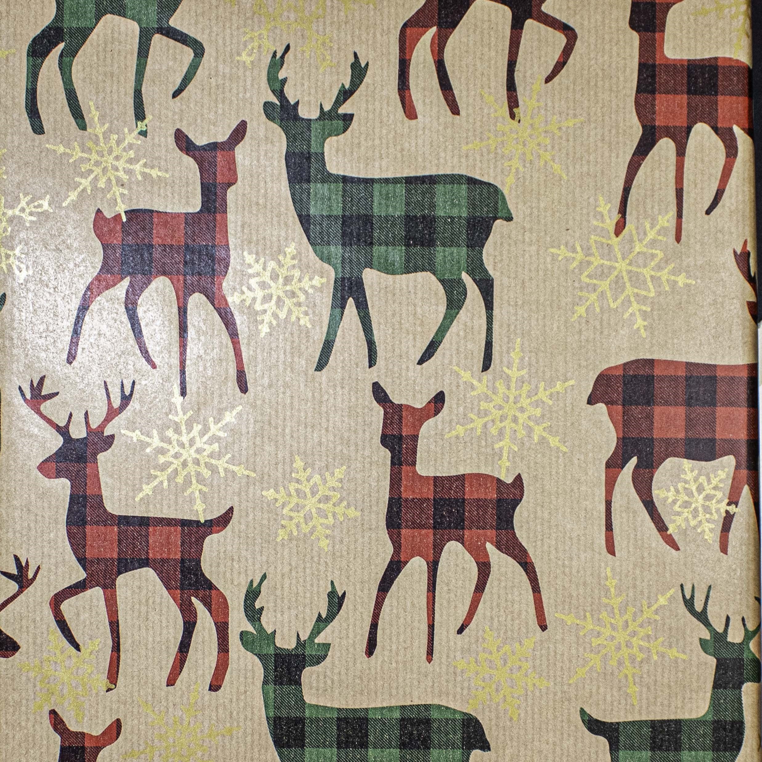 24" x 833 Feet Plaid Deer Full Ream Gift Wrap