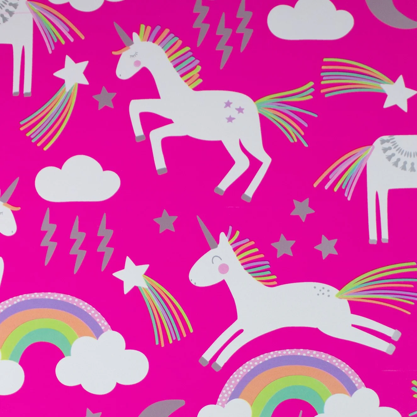 24" x 833 Feet Unicorns On Pink Full Ream Gift Wrap