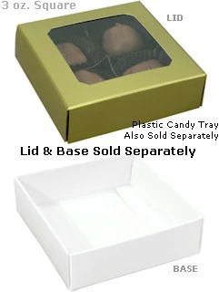 3-11/16 x 3-11/16 x 1-1/8 Gold 3 oz. Square Candy Box LID - W/ Window 250/Case - Image 2