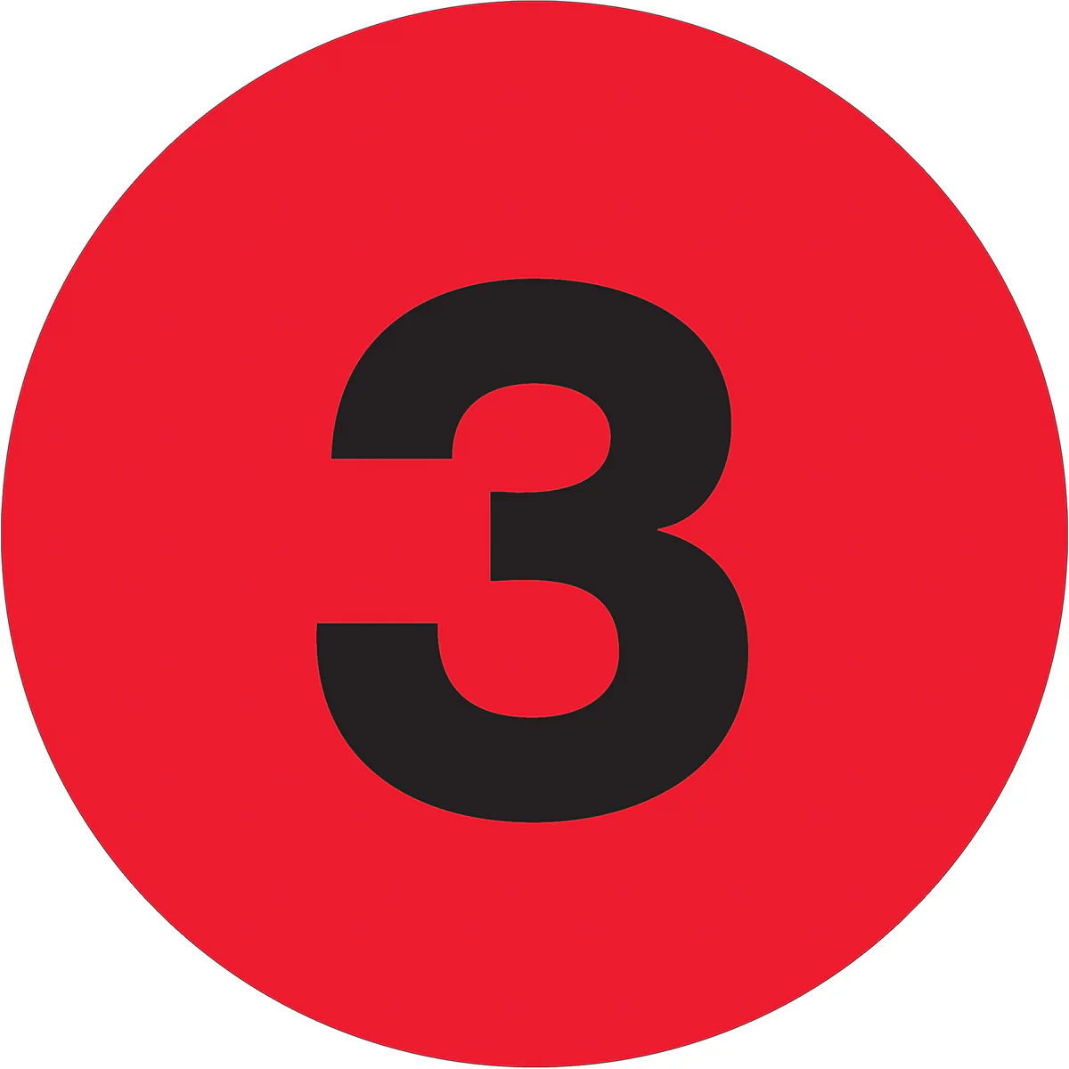 3" Circle - "3" (Fluorescent Red) Number Labels 500/Roll