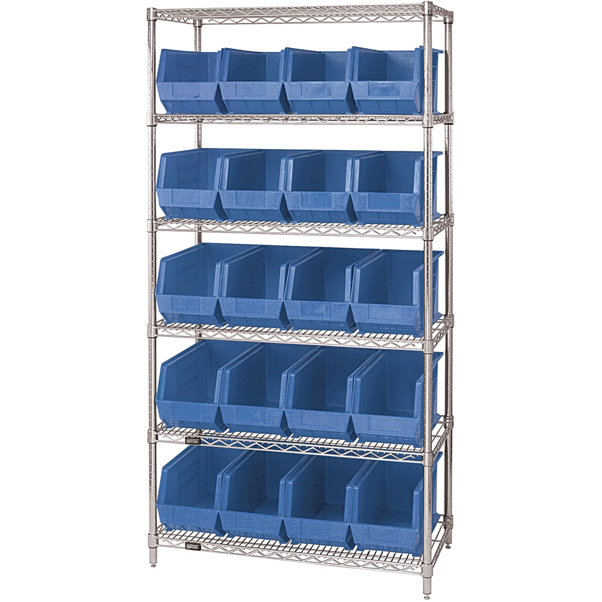 36 x 18 x 74 - 6 Shelf Wire Shelving Unit with (20) Blue Bins