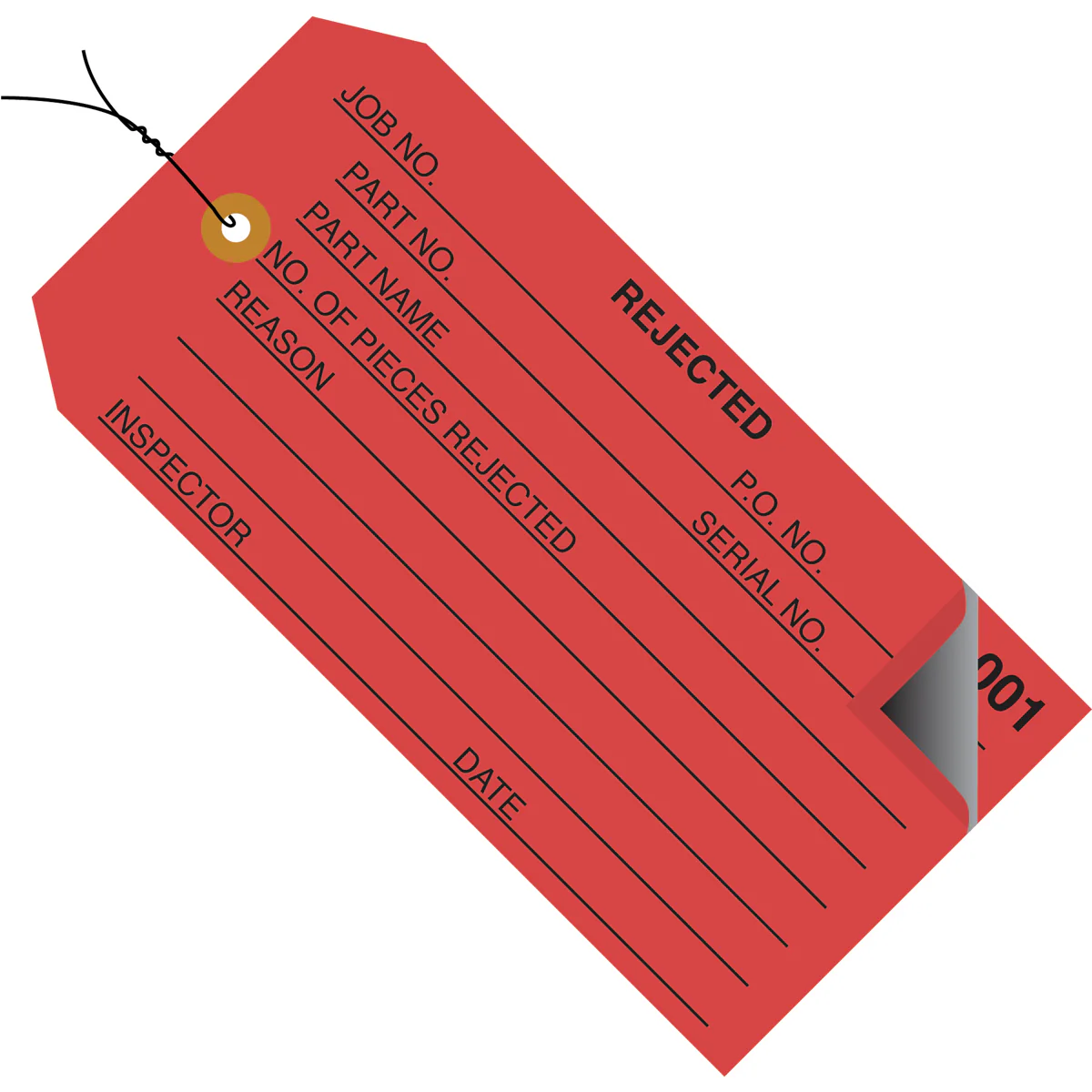 4 3/4 x 2 3/8 - "Rejected" Inspection Tags 2 Part - Numbered 000 - 499 - Pre-Wired 500/Case