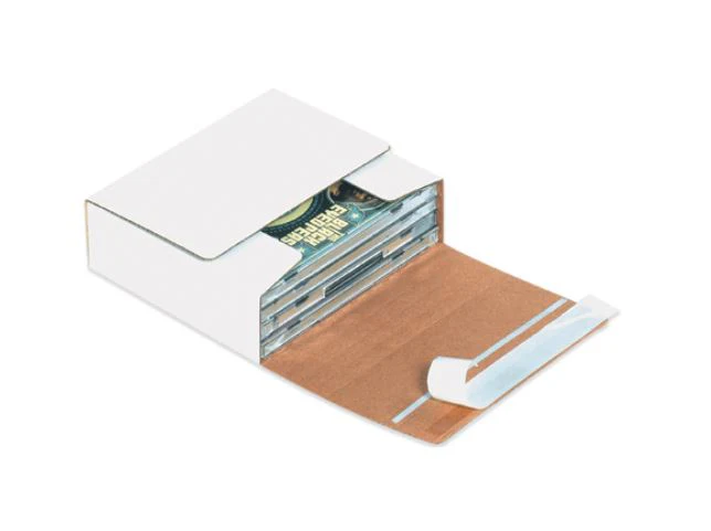 5 3/4 x 5 1/16 x 1 3/4 White Self-Seal Corrugated Box (fits 1-4 CD Jewel Cases) 200/Case - Image 2