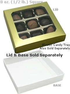 5-3/4 x 5-3/4 x 1-1/8 Gold 8 oz. (1/2 lb.) Square Candy Box LID - W/ Window 250/Case - Image 2