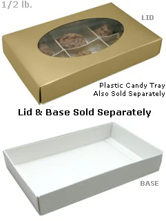 7-1/8 x 4-1/2 x 1-1/8 Gold 1/2 lb. Oval Window Candy Box LID - W/ Window 250/Case - Image 2