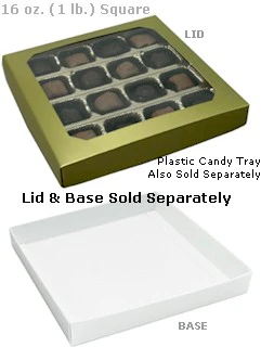 7-9/16 x 7-9/16 x 1-1/8 White 16 oz. (1 lb.) Square Candy Box BASE 250/Case - Image 2