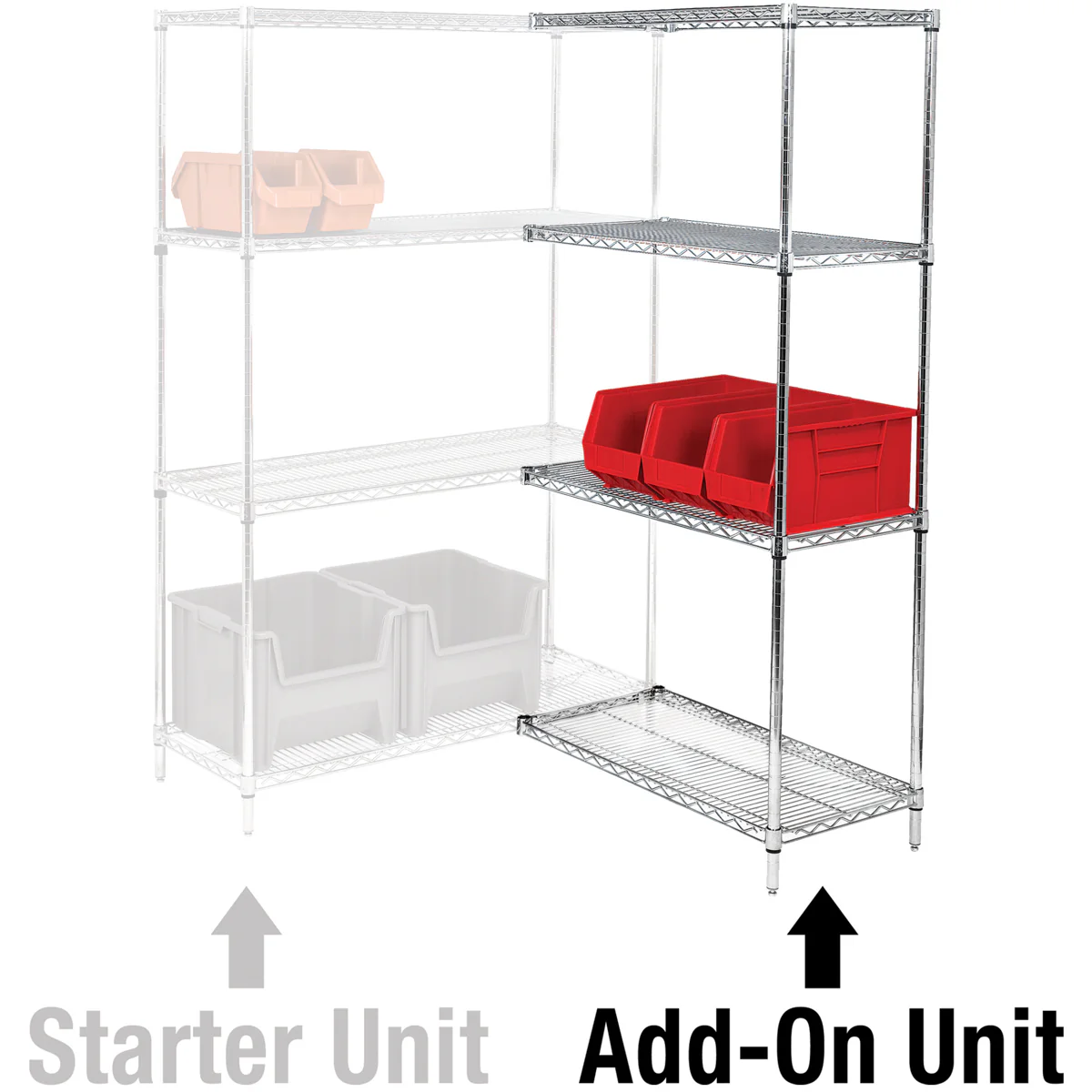 72 x 18 x 74 - 4 Shelf Wire Shelving Add-On Unit