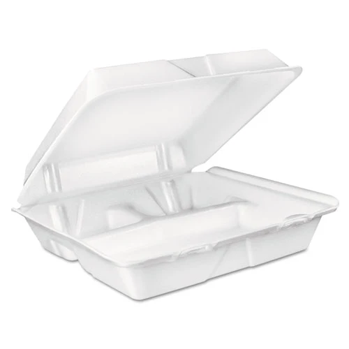 8 x 7-1/2 x 2-1/4 Foam Hinged Food Carryout Containter - 3 Compartments 200/Case