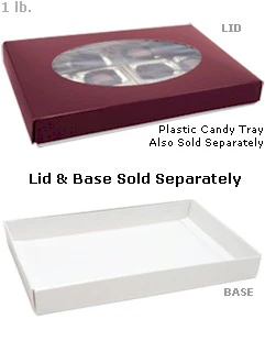 9-5/8 x 6-1/8 x 1-1/8 Burgundy 1 lb. Oval Window Candy Box LID - W/ Window 250/Case - Image 2