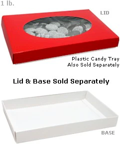 9-5/8 x 6-1/8 x 1-1/8 Red 1 lb. Oval Window Candy Box LID - W/ Window 250/Case - Image 2