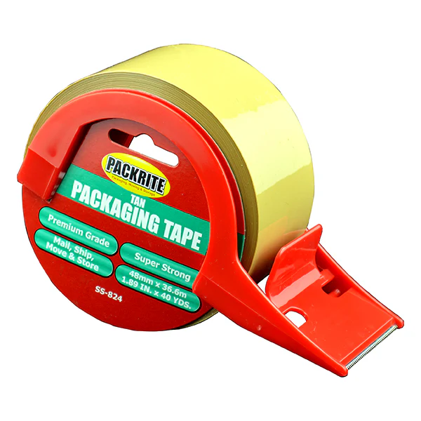 PackRite Tan Ultra-Thick 2.6 mil Packaging Tape 2 x 40 yards, w/Dispenser 6/Case